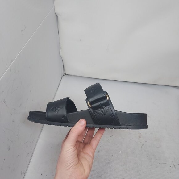 LOUIS VUITTON Black LV Monogram Bom Dia Flat Slide Sandal - Picture 10 of 14